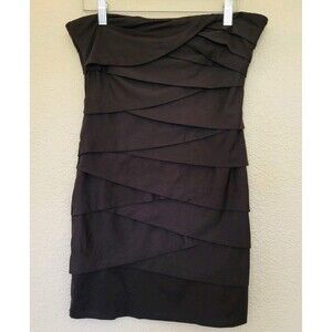 Womens Dress Size Med Black Bodycon Mini Tiered Strapless Party